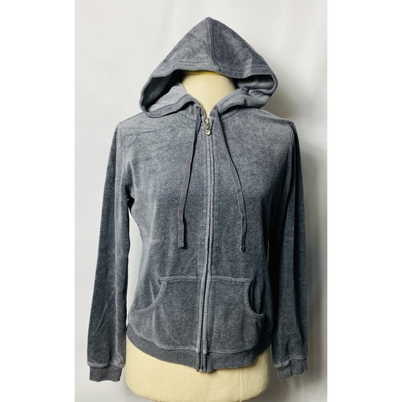 Style Co Sport Womens Hoodie  Gray Velvet Rhinestone Full Zip Size XS - Picture 1 of 3